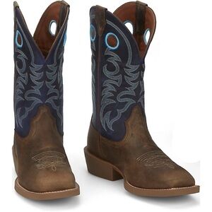 Brown and Blue Embroidered Cowboy Boots